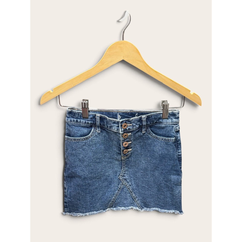 Abercrombie & Fitch Womens Denim Mini Skirt Medium Wash Button Fly Raw Hem